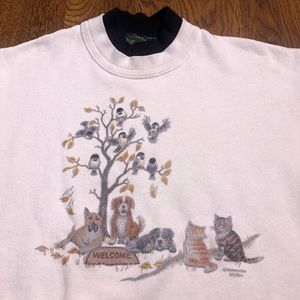 Welcome Home Dogs Cats Collared Vtg Sweatshirt